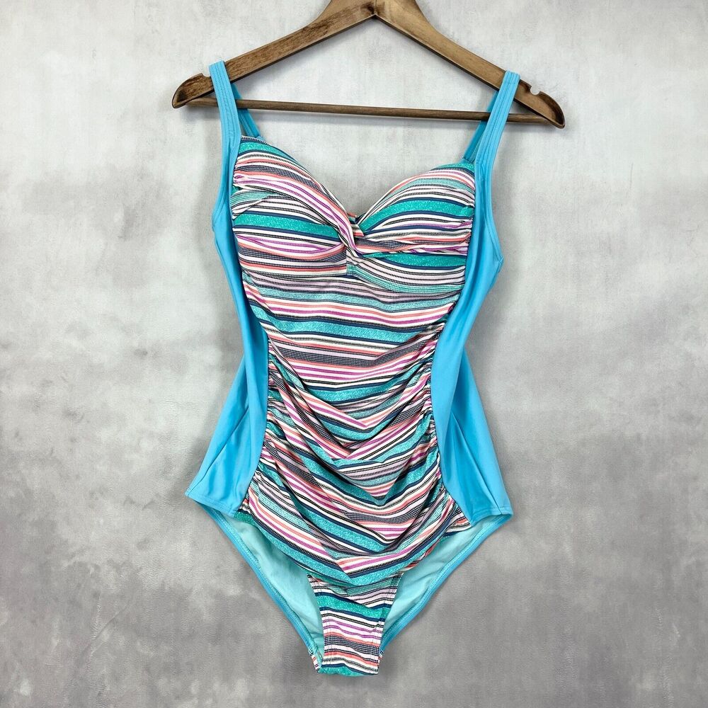 Romenza Targo Womens‎ One Piece Swimsuit Size 8 Twist Striped Beachy Summer